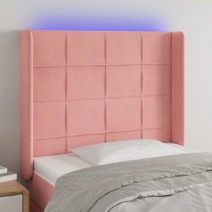 vidaXL Tăblie de pat cu LED, roz, 103x16x118/128 cm, catifea imagine
