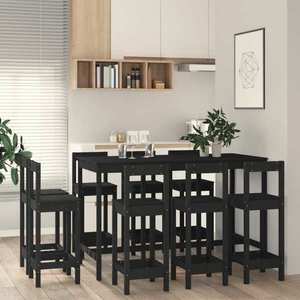 vidaXL Set mobilier de bar, 9 piese, negru, lemn masiv de pin imagine