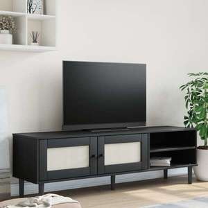 vidaXL Comodă TV SENJA aspect ratan negru, 158x40x49cm, lemn masiv pin imagine