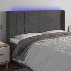 vidaXL Tăblie de pat cu LED, gri închis, 203x16x118/128 cm, catifea imagine