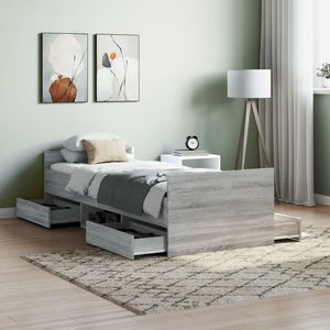 vidaXL Cadru de pat cu tăblie la cap/picioare, gri sonoma, 75x190 cm imagine