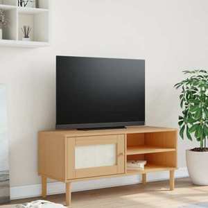 vidaXL Comodă TV SENJA aspect ratan maro, 106x40x49 cm, lemn masiv pin imagine