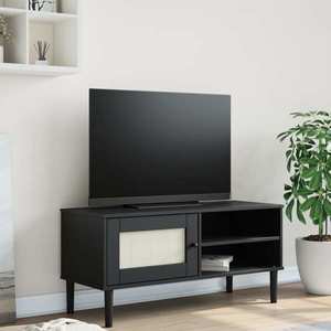 vidaXL Comodă TV SENJA aspect ratan negru 106x40x49 cm lemn masiv pin imagine