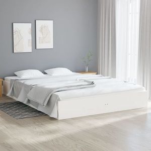 vidaXL Cadru de pat, alb, 140x200 cm, lemn masiv imagine