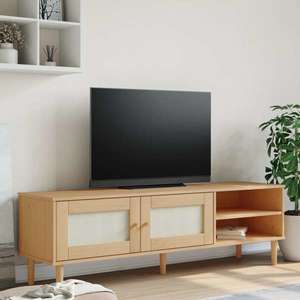 vidaXL Comodă TV SENJA aspect ratan maro, 158x40x49 cm, lemn masiv pin imagine