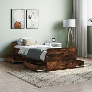 vidaXL Cadru pat cu tăblie la cap/picioare, stejar fumuriu, 75x190 cm imagine