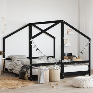 vidaXL Cadru de pat pentru copii negru 2x(90x190) cm lemn masiv de pin imagine