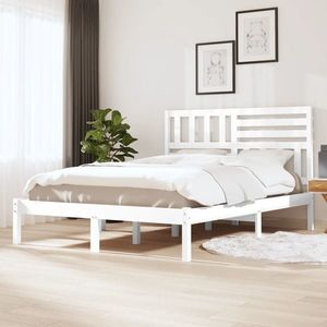 vidaXL Cadru de pat dublu mic, 120x190 cm, alb, lemn masiv de pin imagine