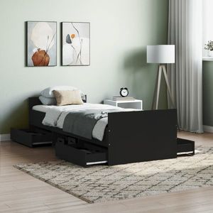 vidaXL Cadru pat cu tăblii de cap/picioare, negru, 75x190 cm imagine