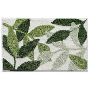 Covoras de baie, mediu, absorbant, antiderapant, design cu frunze verzi diferite nuante, 50x80 cm, Verde imagine