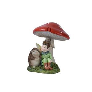 Decoratiune Boy and hedgehog under mushroom, Decoris, 14.5x12.5x15 cm, polirasina, multicolor imagine