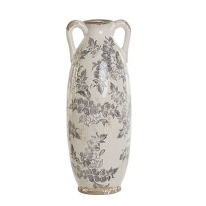 Vaza Vintage Leaves din ceramica alb antichizat 13x35 cm imagine