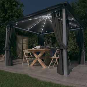 vidaXL Pavilion cu perdele & șiruri lumini LED antracit 3x3 m aluminiu imagine