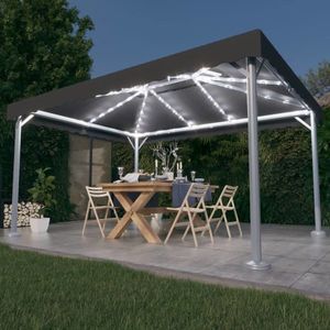 vidaXL Pavilion cu perdele& lumini LED, antracit, 400x300cm aluminiu imagine