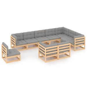 vidaXL Set mobilier grădină cu perne, 10 piese, lemn masiv de pin imagine