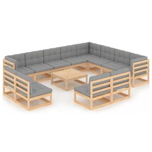 vidaXL Set mobilier de grădină cu perne, 13 piese, lemn masiv de pin imagine