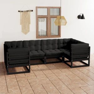 vidaXL Set mobilier grădină cu perne, 6 piese, negru, lemn masiv pin imagine
