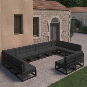 vidaXL Set mobilier grădină perne, 12 piese, negru, lemn masiv pin imagine