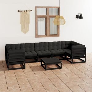 vidaXL Set mobilier grădină cu perne, 8 piese, negru, lemn masiv pin imagine