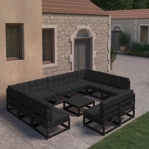 vidaXL Set mobilier grădină cu perne, 10 piese, negru, lemn masiv pin imagine