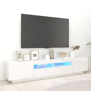 vidaXL Comodă TV cu lumini LED, alb extralucios, 200x35x40 cm imagine