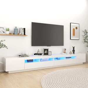 vidaXL Comodă TV cu lumini LED, alb extra lucios, 300x35x40 cm imagine