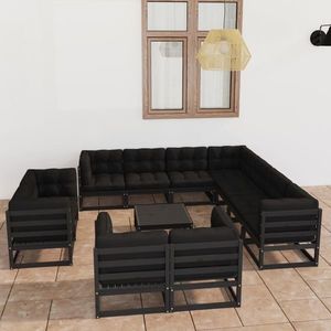 vidaXL Set mobilier de grădină cu perne12 piese, negru, lemn masiv pin imagine