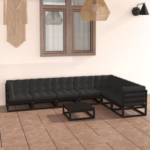 vidaXL Set mobilier grădină cu perne, 8 piese, negru, lemn masiv pin imagine