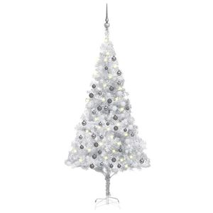 Pom de Crăciun artificial decorat cu globuri și LED 180cm alb imagine
