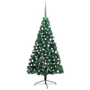 vidaXL Jumătate brad Crăciun artificial cu set globuri verde 180 cm imagine