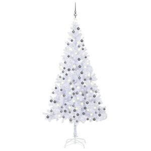 vidaXL Brad de Crăciun pre-iluminat cu set globuri, alb, 240 cm, L imagine