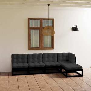vidaXL Set mobilier grădină cu perne, 5 piese, lemn masiv pin imagine