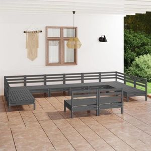 vidaXL Set mobilier de grădină, 12 piese, gri, lemn masiv de pin imagine