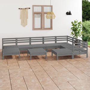 vidaXL Set mobilier de grădină, 10 piese, gri, lemn masiv de pin imagine