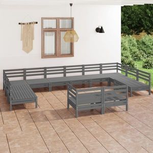 vidaXL Set mobilier de grădină, 12 piese, gri, lemn masiv de pin imagine