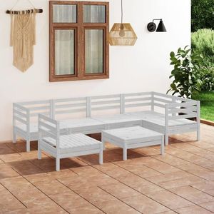 vidaXL Set mobilier de grădină, 7 piese, alb, lemn masiv de pin imagine