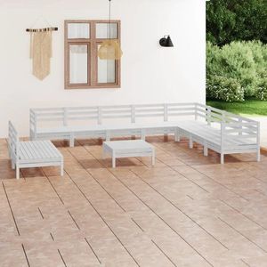 vidaXL Set mobilier de grădină, 11 piese, alb, lemn masiv de pin imagine