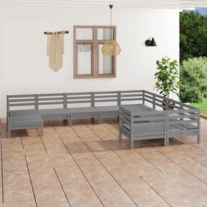 vidaXL Set mobilier de grădină, 10 piese, gri, lemn masiv de pin imagine