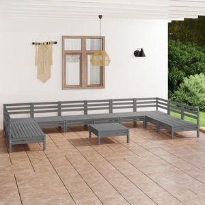 vidaXL Set mobilier grădină, 11 piese, gri, lemn masiv de pin imagine
