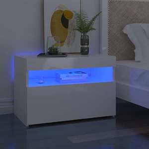 vidaXL Noptieră cu lumini LED, alb extralucios, 60x35x40 cm imagine