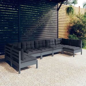 vidaXL Set mobilier grădină cu perne, 7 piese, gri, lemn masiv de pin imagine