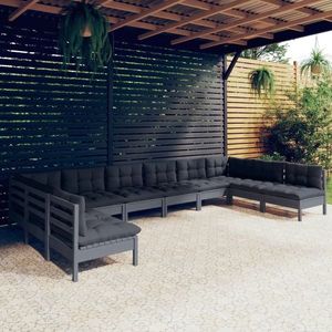 vidaXL Set mobilier de grădină cu perne 10 piese gri lemn masiv de pin imagine
