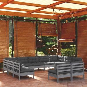 vidaXL Set mobilier grădină cu perne, 11 piese, gri, lemn masiv pin imagine