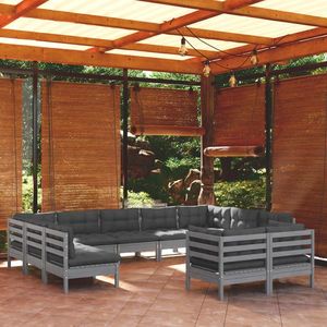 vidaXL Set mobilier grădină cu perne, 11 piese, gri, lemn masiv de pin imagine