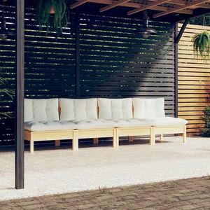 vidaXL Canapea de grădină cu 4 locuri, cu perne crem, lemn masiv pin imagine