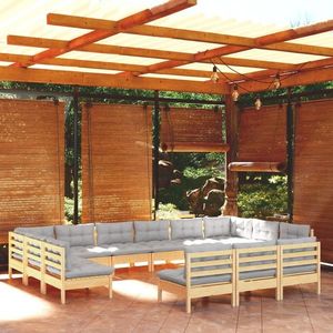 vidaXL Set mobilier grădină cu perne, 13 piese, gri, lemn masiv pin imagine