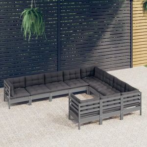 vidaXL Set mobilier grădină cu perne, 10 piese, gri, lemn de pin imagine