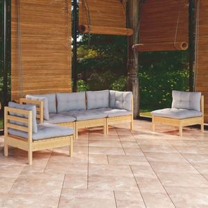 vidaXL Set mobilier de grădină cu perne gri, 5 piese, lemn masiv pin imagine