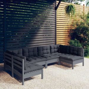 vidaXL Set mobilier grădină cu perne, 6 piese, gri, lemn masiv pin imagine
