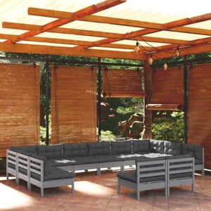 vidaXL Set mobilier relaxare de grădină & perne 12 piese gri lemn pin imagine